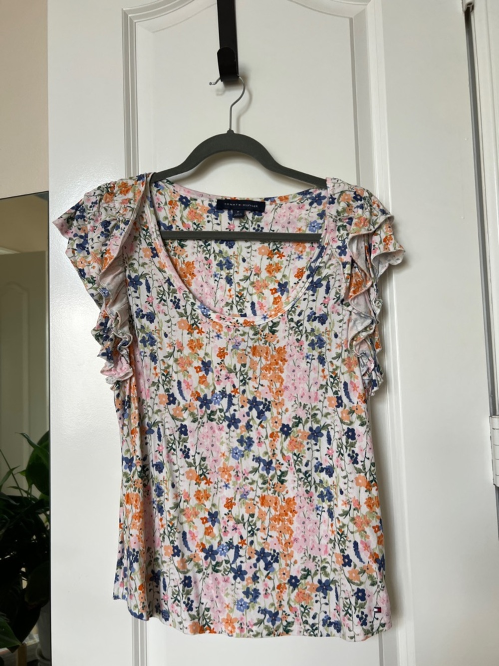 Tommy Hilfiger Floral Scoop Neck Ruffle Tank - Pink/Orange/Blue